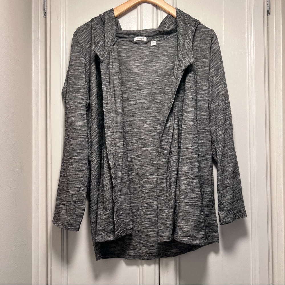 J Jill PureJill Hoodie Open Cardigan Sz Medium Gray Travel Lightweight Capsule